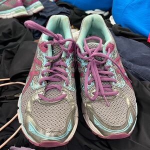 Asics Purple and Gray Athletic Shoes with Mesh Design